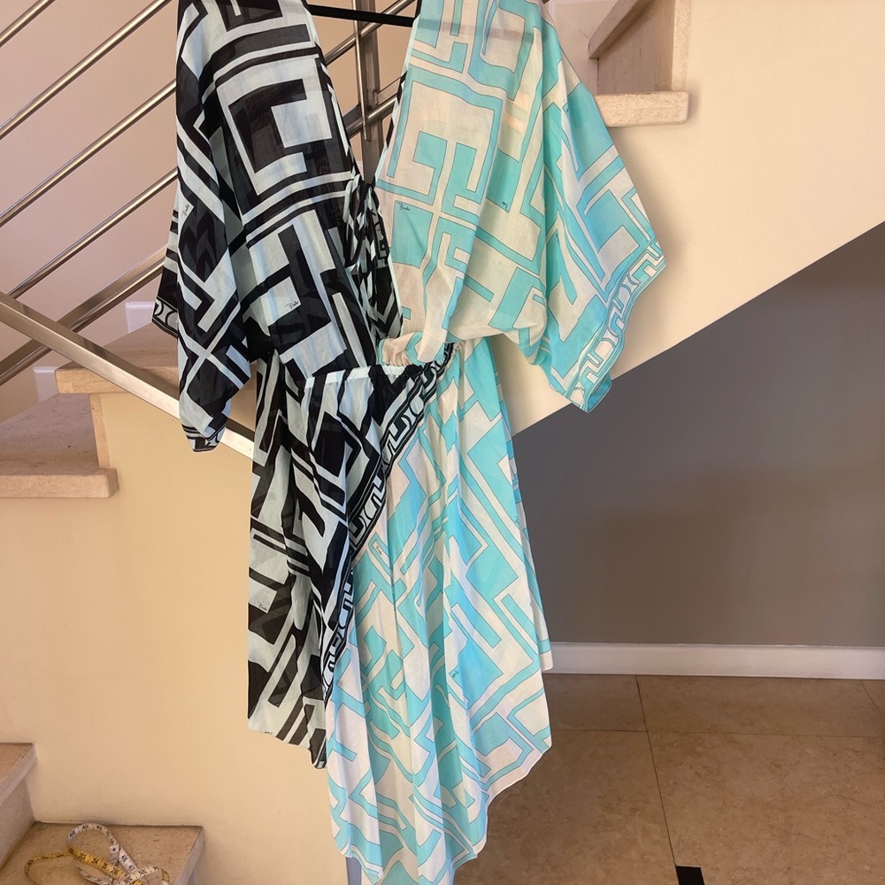 Vintage EMILIO PUCCI BLUE Geometric Patterned Kaftan Dress